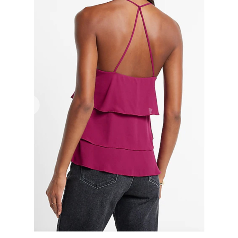 NWT: Express - Women's Ruffled, V-Neck, Racerback,  Plum Camisole (size S) - Picture 4 of 4